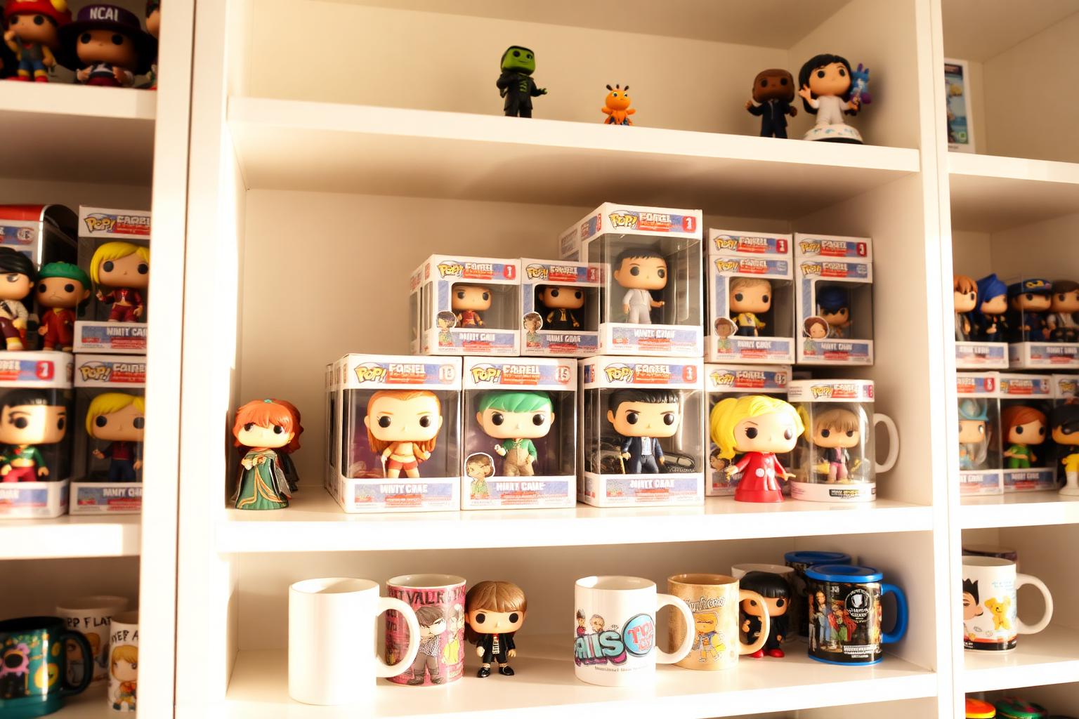 Buntes Regal mit Sammelfiguren und City-Bechern